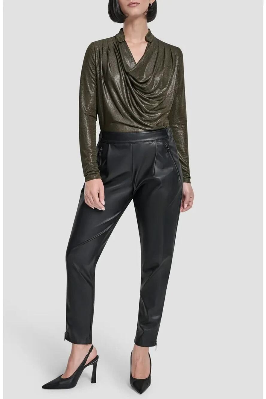 DKNY Faux Leather Tapered Zip Hem Pants Black Size XL 3890